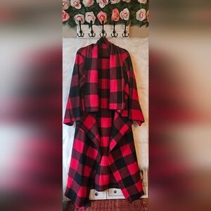 Winter Plaid Open Front Longline Fleece Jacket